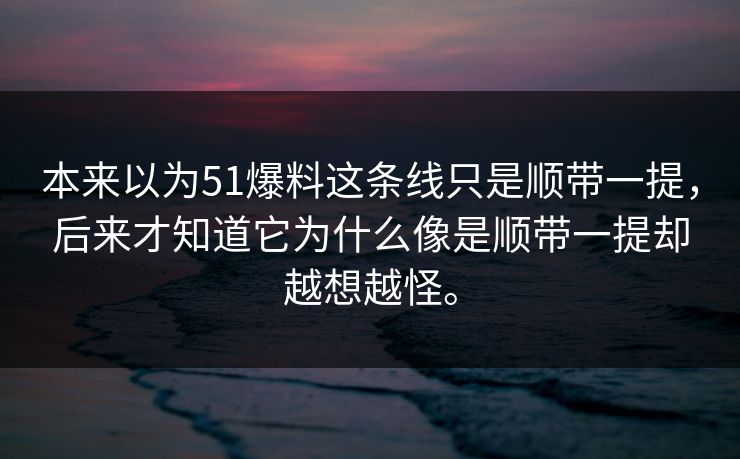 本来以为51爆料这条线只是顺带一提，后来才知道它为什么像是顺带一提却越想越怪。