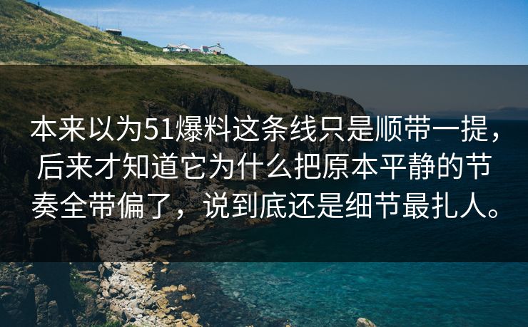 本来以为51爆料这条线只是顺带一提，后来才知道它为什么把原本平静的节奏全带偏了，说到底还是细节最扎人。