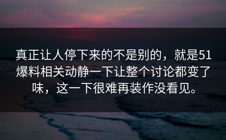 真正让人停下来的不是别的，就是51爆料相关动静一下让整个讨论都变了味，这一下很难再装作没看见。