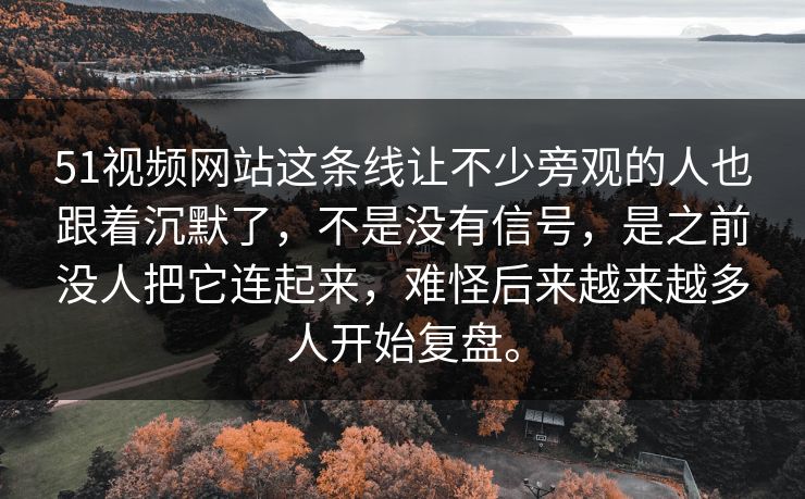 51视频网站这条线让不少旁观的人也跟着沉默了，不是没有信号，是之前没人把它连起来，难怪后来越来越多人开始复盘。