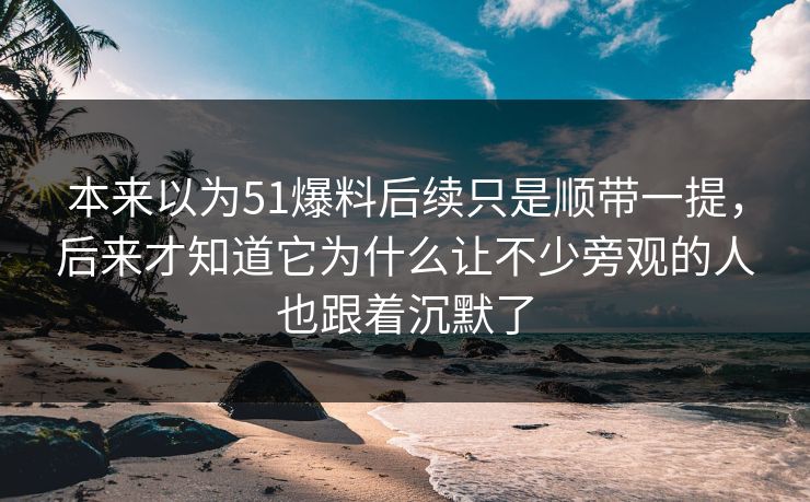 本来以为51爆料后续只是顺带一提，后来才知道它为什么让不少旁观的人也跟着沉默了